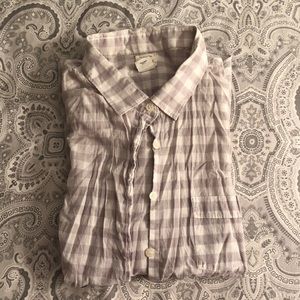 J. CREW White and Gray Checkered Button Down Shirt